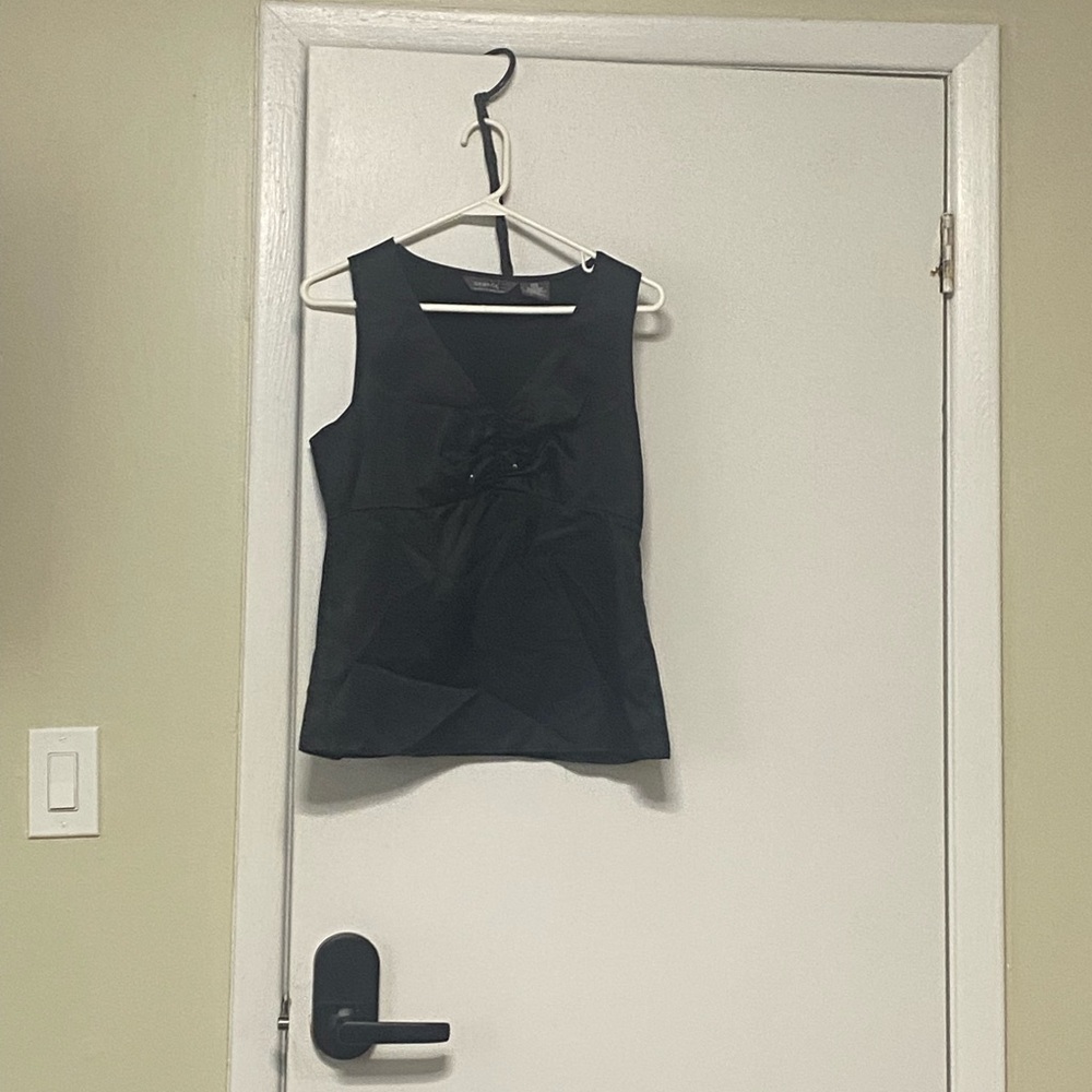 Black Fitted Sleeveless Tank Top with Tie Front